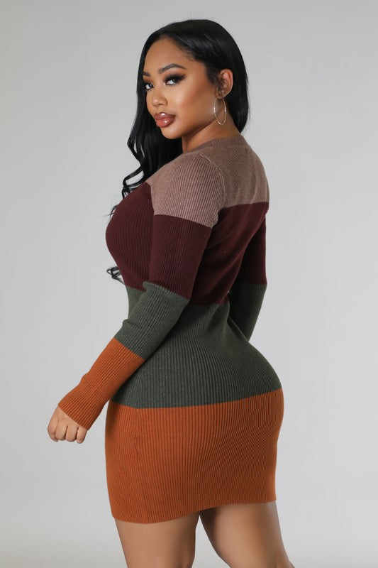 Fall In Line Color Block Knit Dress