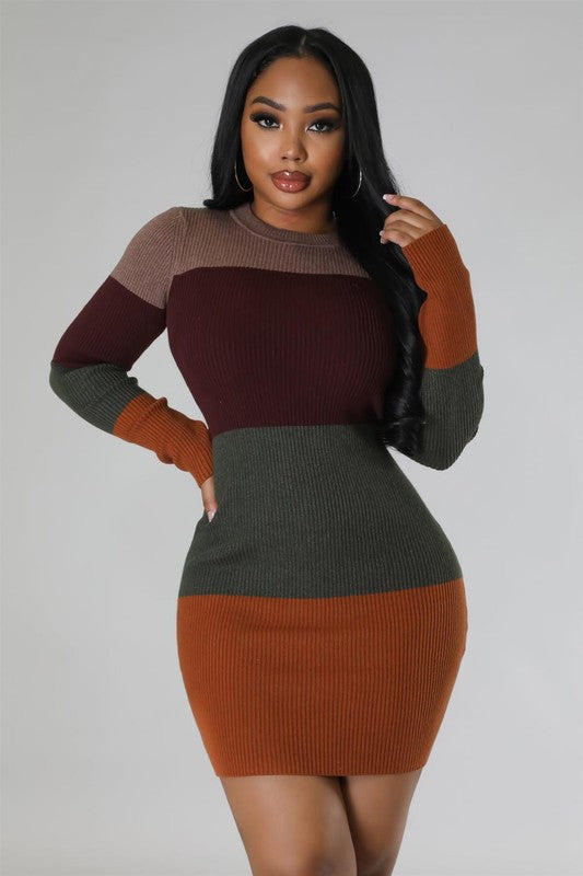 Fall In Line Color Block Knit Dress