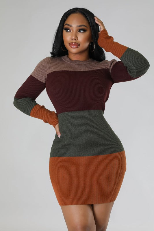 Fall In Line Color Block Knit Dress