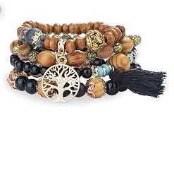 Bohemian Wood Bead Bracelet Set